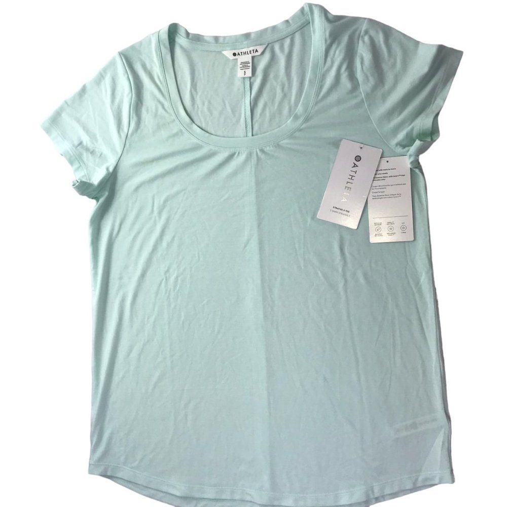 New NWT ATHLETA T Shirt STRATUS II Tee Light Mint Green Scoop Neck SS Women's S